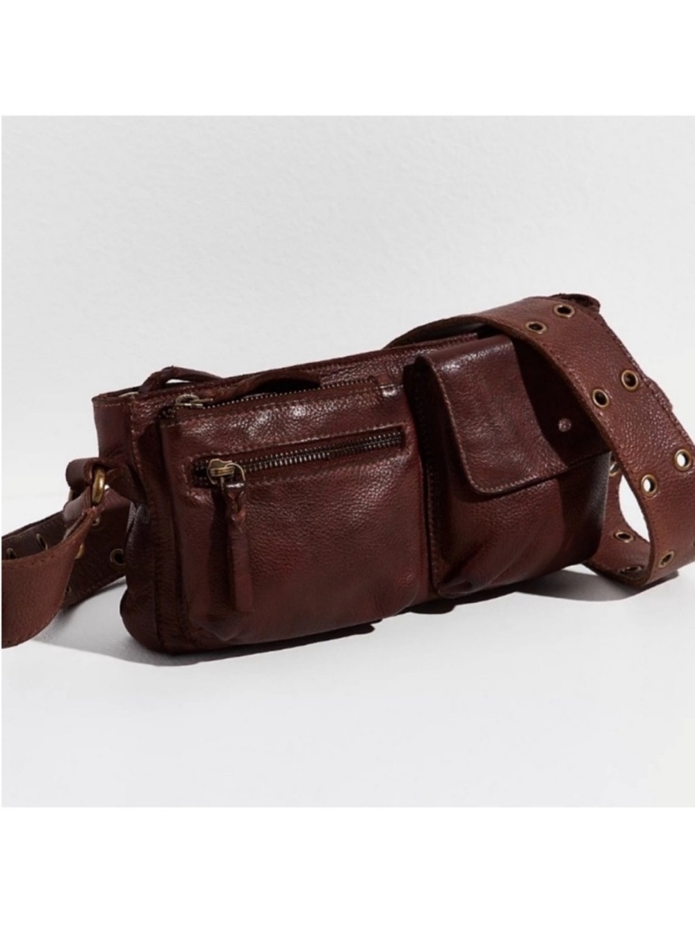 Free People Dark Cognac Wade Leather Sling Bag - Picture 2 of 10